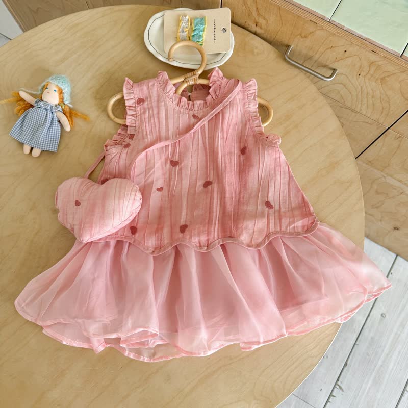 Kleinkind Baby Mädchen Rosa Kleid mit Herz , ärmellos, inklusive Tasche - Rosa - 5-6.5T - image 1
