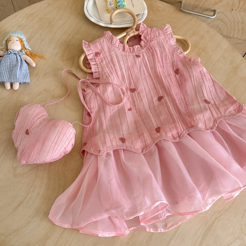 Kleinkind Baby Mädchen Rosa Kleid mit Herz , ärmellos, inklusive Tasche - image 2