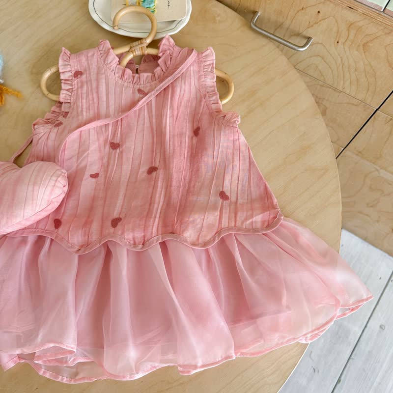 Kleinkind Baby Mädchen Rosa Kleid mit Herz , ärmellos, inklusive Tasche - image 3