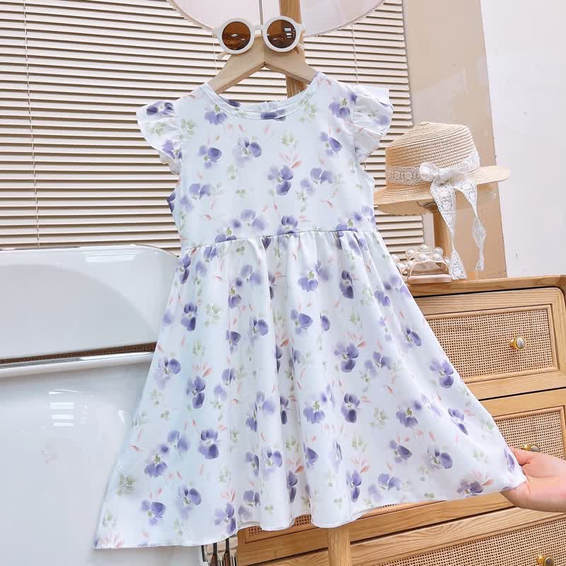 Kleinkind Baby Mädchen - Sommer mit flatternden Ärmeln - Lila Blume - 8-9J - image 7
