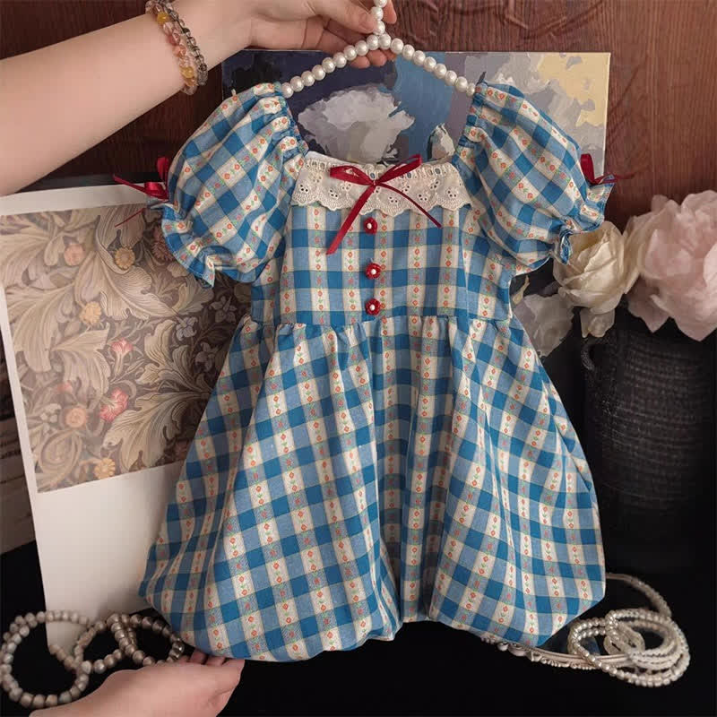 Kleinkind Mädchen Blau Kleid aus Blumen - Gingham mit Blumenmuster und Lace - image 2