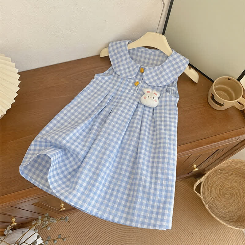 Ärmelloses Kleid für Kleinkindermädchen in Blau mit Gingham und Hase - Blau - 8-9J - image 1