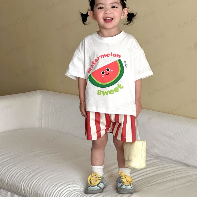 Süßes Set mit WATERMELON/PEARS CUTE SWEET: T-Stück und Shorts mit Obst für Kleinkind - Weiß - 9-10J - image 2