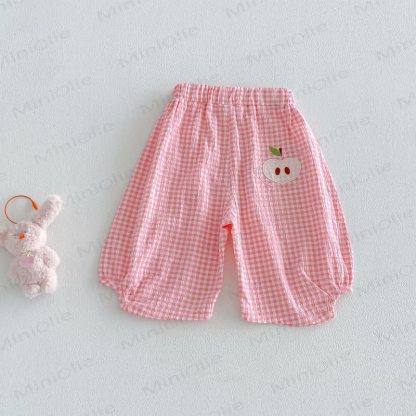 Baby Mädchen Gingham Baumwoll-Bloomer-Hosen mit Obst und Vichy-Karo Hose - Rosa - 4-5J - image 2