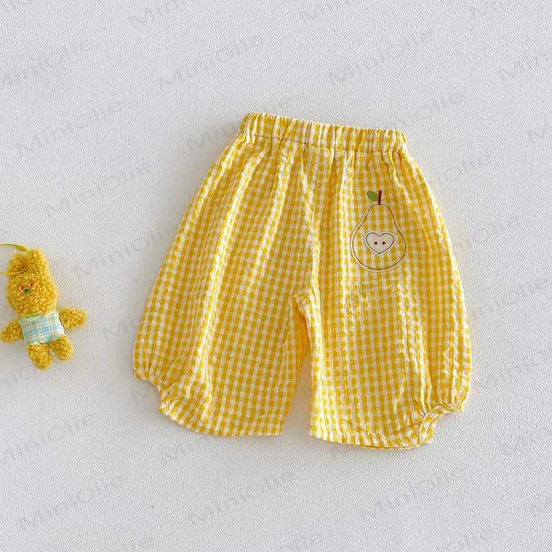 Baby Mädchen Gingham Baumwoll-Bloomer-Hosen mit Obst und Vichy-Karo Hose - Gelb - 4-5J - image 3