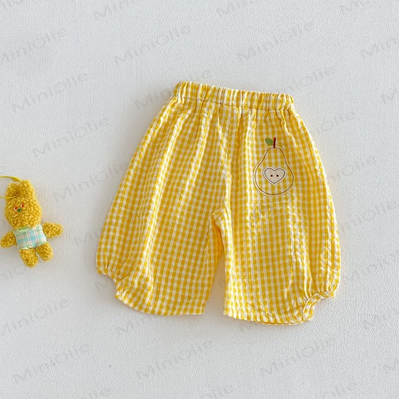 Baby Mädchen Gingham Baumwoll-Bloomer-Hosen mit Obst und Vichy-Karo Hose - Gelb - 4-5J - image 3