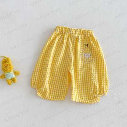 Baby Mädchen Gingham Baumwoll-Bloomer-Hosen mit Obst und Vichy-Karo Hose - Gelb - 4-5J - image 3