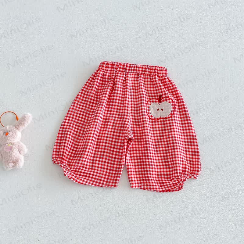Baby Mädchen Gingham Baumwoll-Bloomer-Hosen mit Obst und Vichy-Karo Hose - Rot - 4-5J - image 4