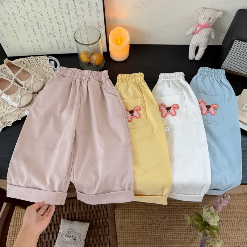 Loungewear- Hose mit Pferdestickerei und Taschen für Kleinkind-Mädchen - image 1