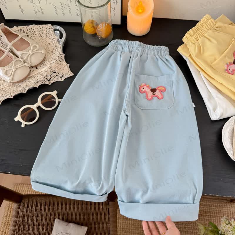Loungewear- Hose mit Pferdestickerei und Taschen für Kleinkind-Mädchen - Blau - 10-11J - image 3