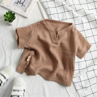 Kleinkind -T-Shirt mit Einfarbig , geknitterter Struktur und V-Ausschnitt - Braun - 8-9J - image 6
