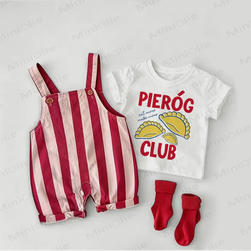 PIEROG CLUB Baby Overalls mit roten Streifen und weißem T-Stück , 2-teiliges Set - Weiß & Rot - 2-3J - image 1