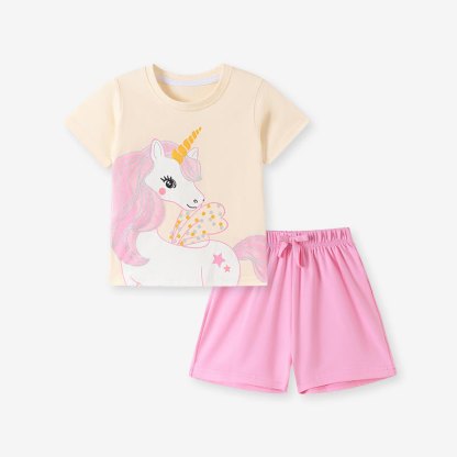  Baumwoll-Einhorn-Kurzarm- Set für Kind und Mädchen - Beige - 7Y - image 3