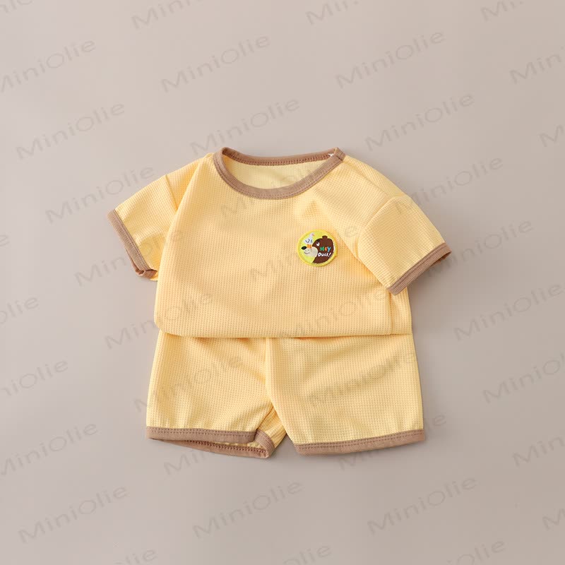 Baby Kleinkind Set mit Waffel T-Stück und Shorts mit Tier - Gelb - 6-7J - image 3