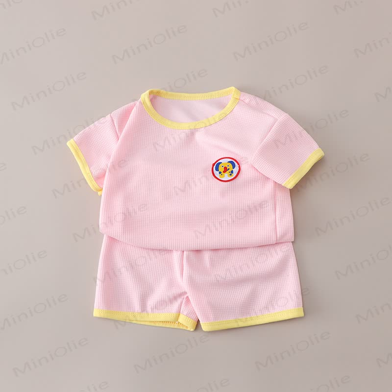 Baby Kleinkind Set mit Waffel T-Stück und Shorts mit Tier - Rosa - 6-7J - image 4