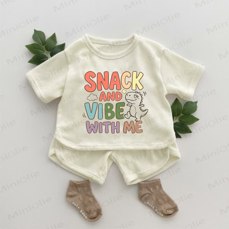 SNACK AND VIBE WITH ME Baby Dino Print Waffel 2-teiliges Set - Aprikose - 2-3J - image 1