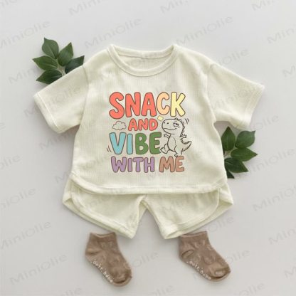 SNACK AND VIBE WITH ME Baby Dino Print Waffel 2-teiliges Set - Aprikose - 2-3J - image 1