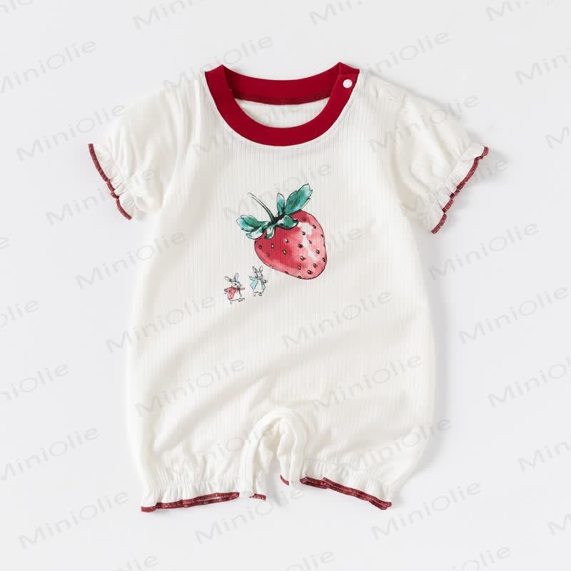 Baby Erdbeere Gerippt - Strampler - Weiß - 2-3J - image 1