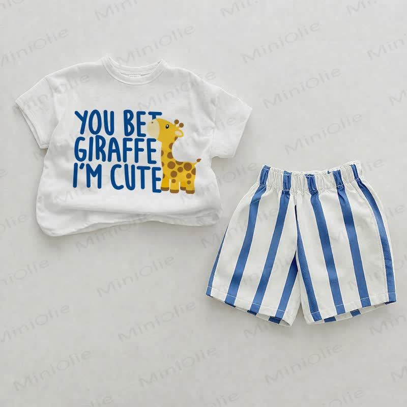 YOU BET GIRAFFE I'M CUTE! Baby , vertikal Streifen 2-teiliges Shorts Set - Weiß & Blau - 2-3J - image 1