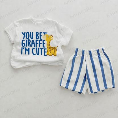 YOU BET GIRAFFE I'M CUTE! Baby , vertikal Streifen 2-teiliges Shorts Set - Weiß & Blau - 2-3J - image 1