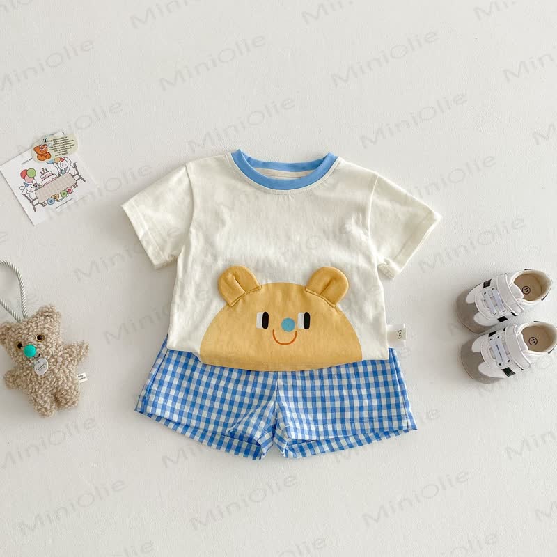 Zweiteiliges Set aus weichem Baumwoll-T-Shirt und Plaid Shorts mit Tiermotiven für Baby und Kleinkind - Blau - 4-5J - image 2