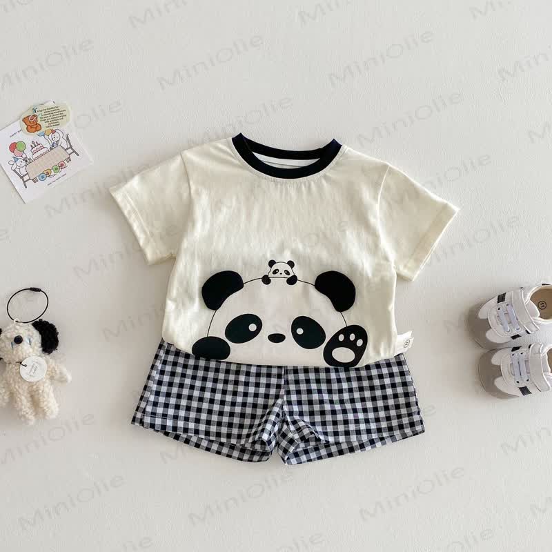 Zweiteiliges Set aus weichem Baumwoll-T-Shirt und Plaid Shorts mit Tiermotiven für Baby und Kleinkind - Schwarz - 4-5J - image 4