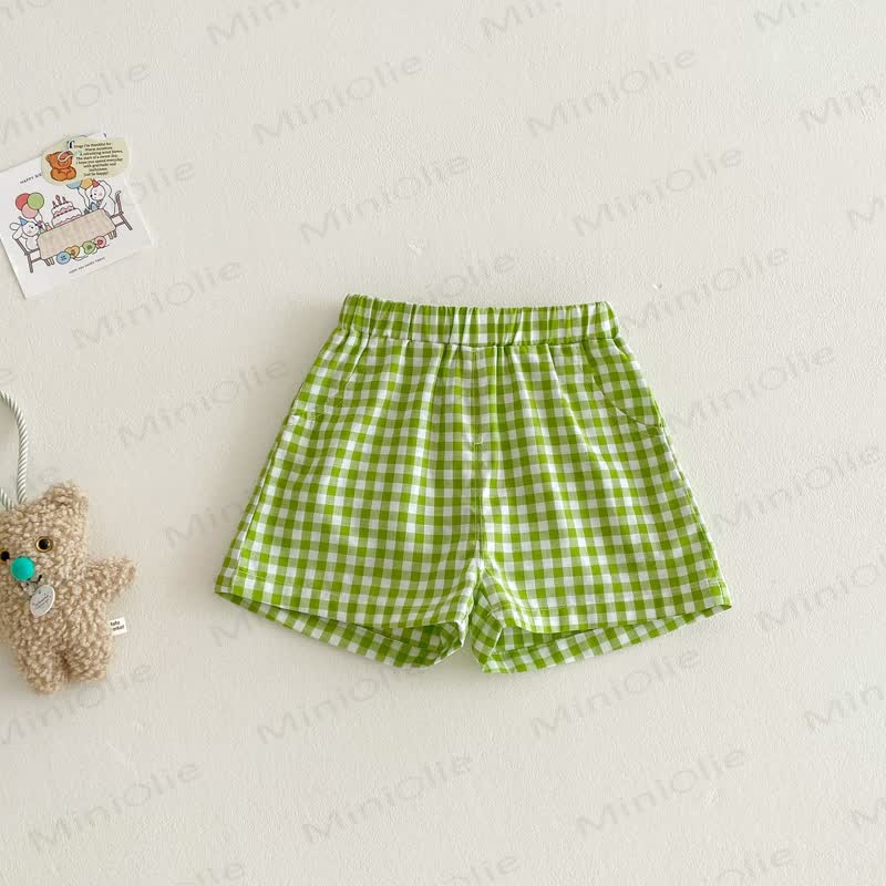 Zweiteiliges Set aus weichem Baumwoll-T-Shirt und Plaid Shorts mit Tiermotiven für Baby und Kleinkind - image 7