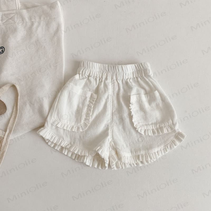 Shorts für Kleinkind-Mädchen, Plaid, mit Rüschenbesatz und Taschen - Weiß - 6-7J - image 4
