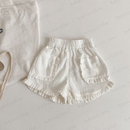 Shorts für Kleinkind-Mädchen, Plaid, mit Rüschenbesatz und Taschen - Weiß - 6-7J - image 4