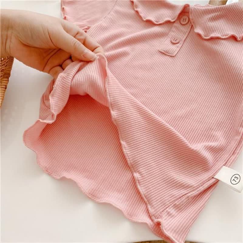 Kleinkind Mädchen Einfarbig T-Shirt mit Rüschenkragen und Gerippt - image 12