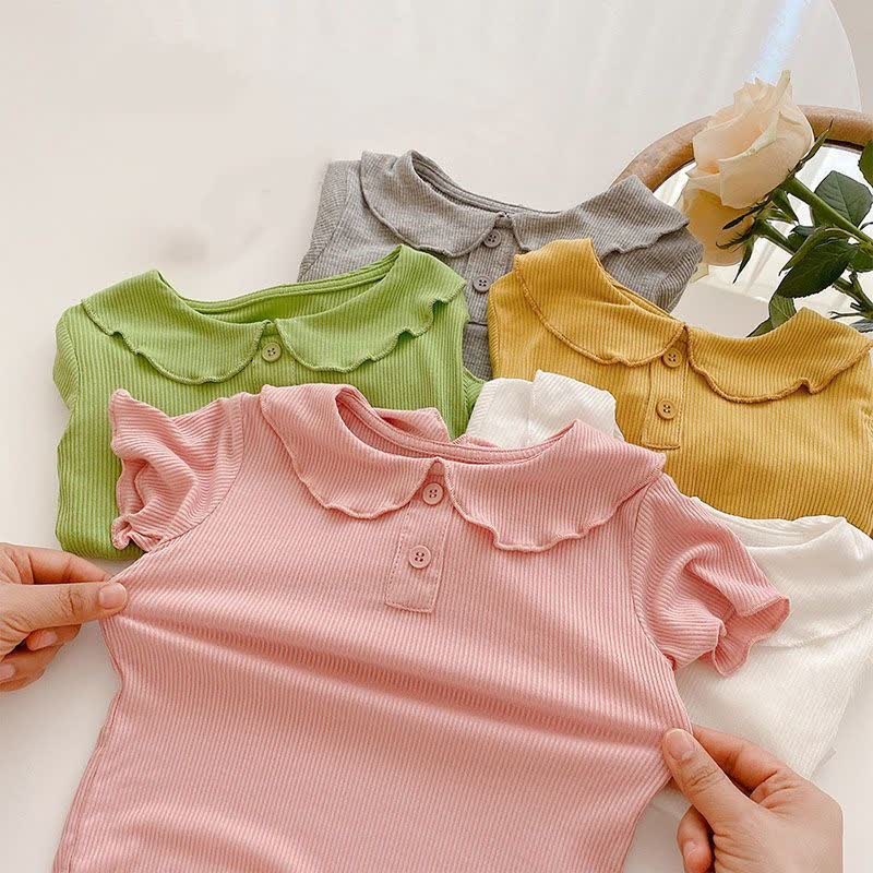 Kleinkind Mädchen Einfarbig T-Shirt mit Rüschenkragen und Gerippt - image 8