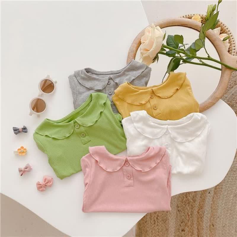 Kleinkind Mädchen Einfarbig T-Shirt mit Rüschenkragen und Gerippt - image 7