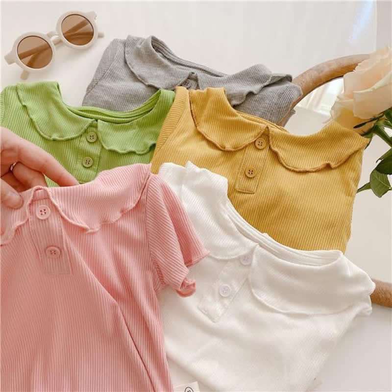 Kleinkind Mädchen Einfarbig T-Shirt mit Rüschenkragen und Gerippt - image 9