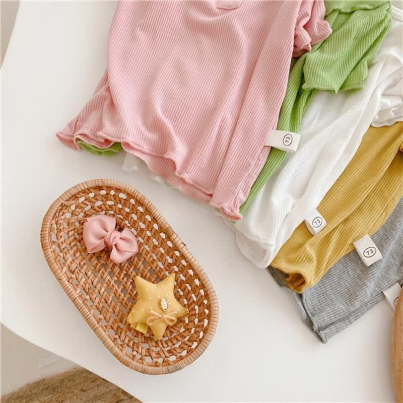 Kleinkind Mädchen Einfarbig T-Shirt mit Rüschenkragen und Gerippt - image 13