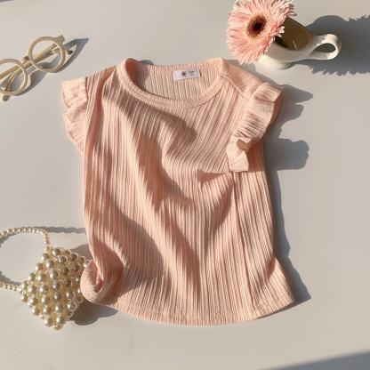 Kleinkind Mädchen Einfarbig Gerippt T-Shirt mit Volantärmeln - Rosa - 8-9J - image 5