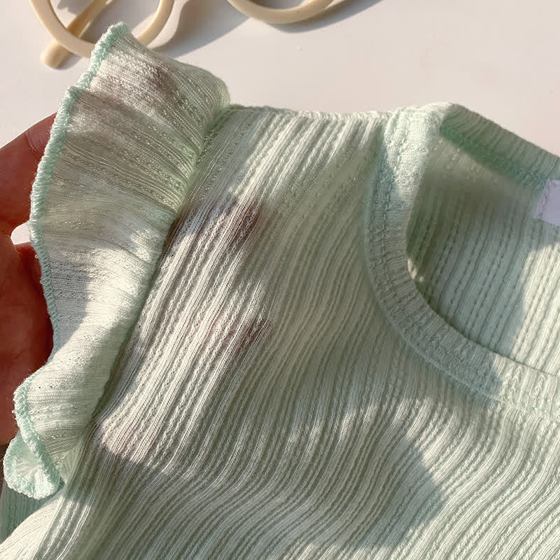 Kleinkind Mädchen Einfarbig Gerippt T-Shirt mit Volantärmeln - image 9