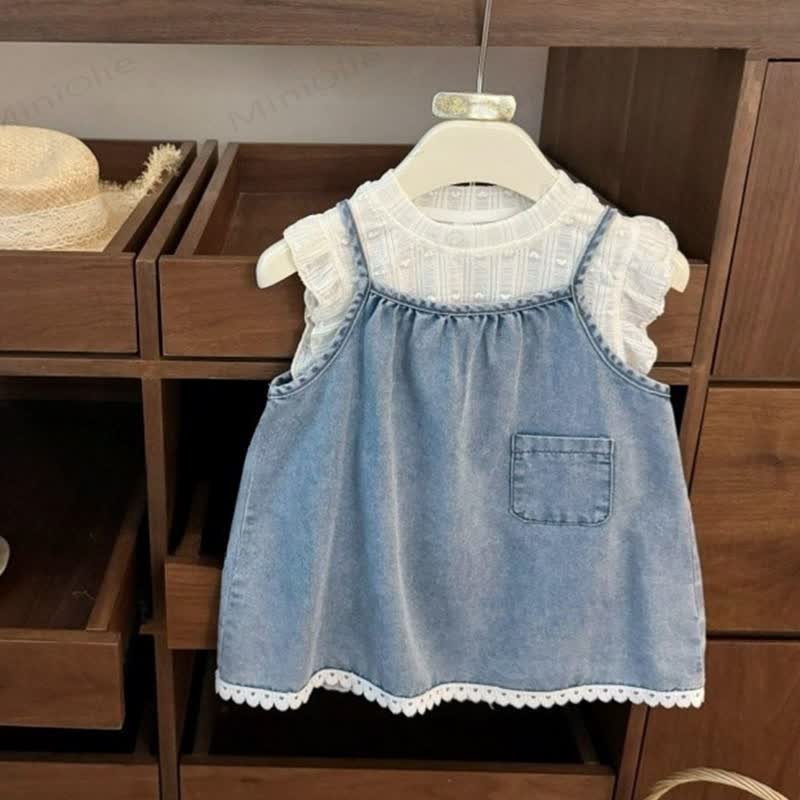 2-teiliges Set aus Jeans- Kleid und weißem Tanktop für Kleinkind-Mädchen - Blau - 6-7J - image 1