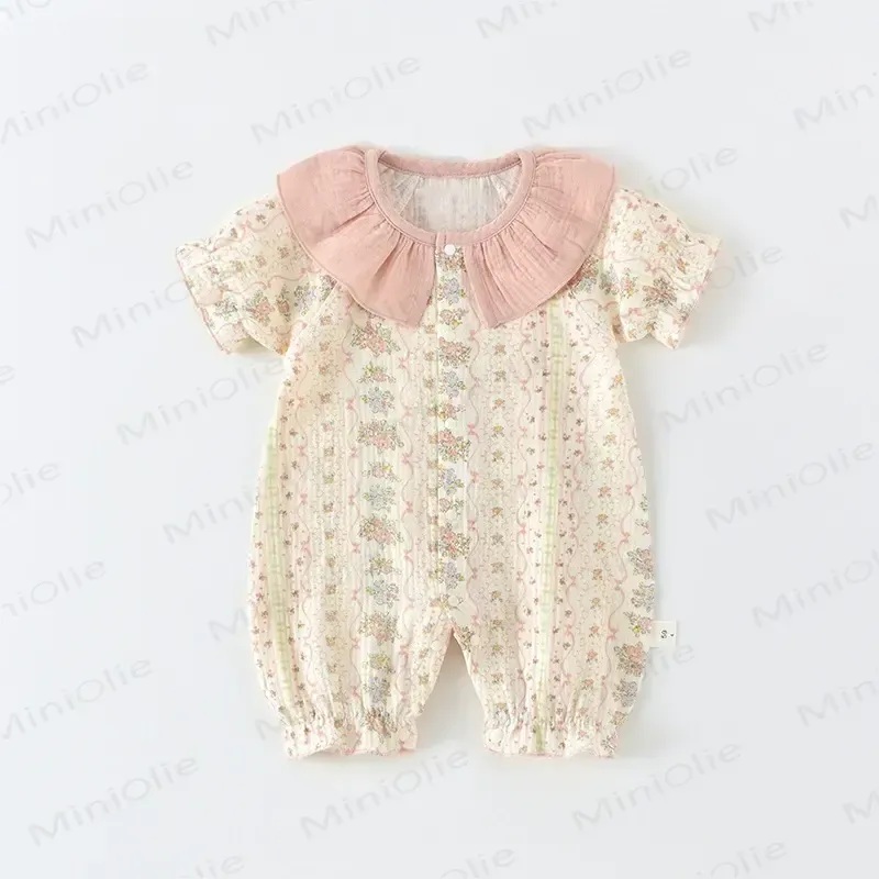 Baby Mädchen Strampler mit Blumen , Rüschenkragen und langen Ärmeln , Strampler mit Hut oder Kurzarm - Rosa Kurzarm- Strampler - 18-24M - image 2