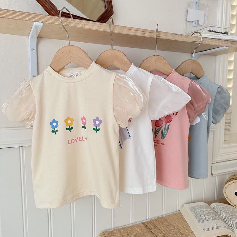 Sommer -T-Shirt für Kleinkind , Mädchen, Rundhalsausschnitt, Puffärmel - image 1