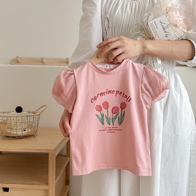 Sommer -T-Shirt für Kleinkind , Mädchen, Rundhalsausschnitt, Puffärmel - Rosa - 10-11J - image 2