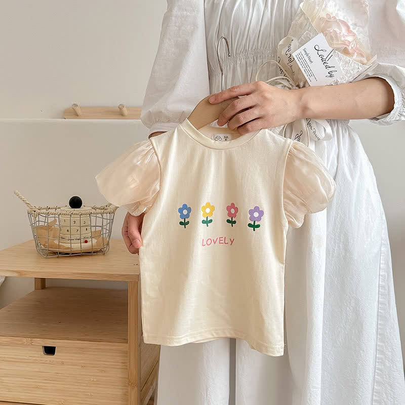 Sommer -T-Shirt für Kleinkind , Mädchen, Rundhalsausschnitt, Puffärmel - Beige - 10-11J - image 4
