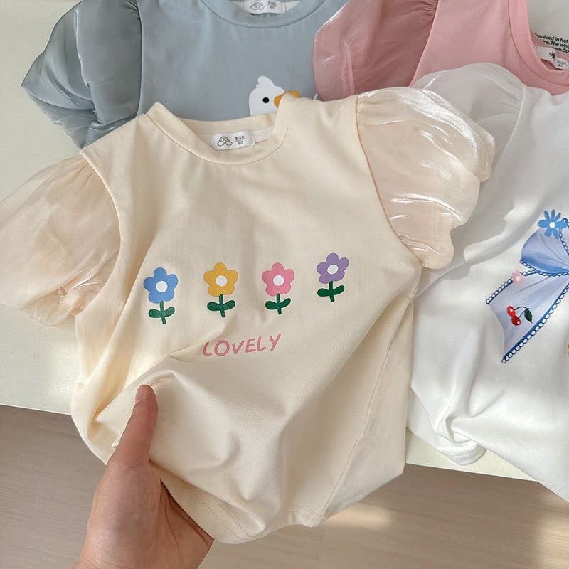 Sommer -T-Shirt für Kleinkind , Mädchen, Rundhalsausschnitt, Puffärmel - image 9