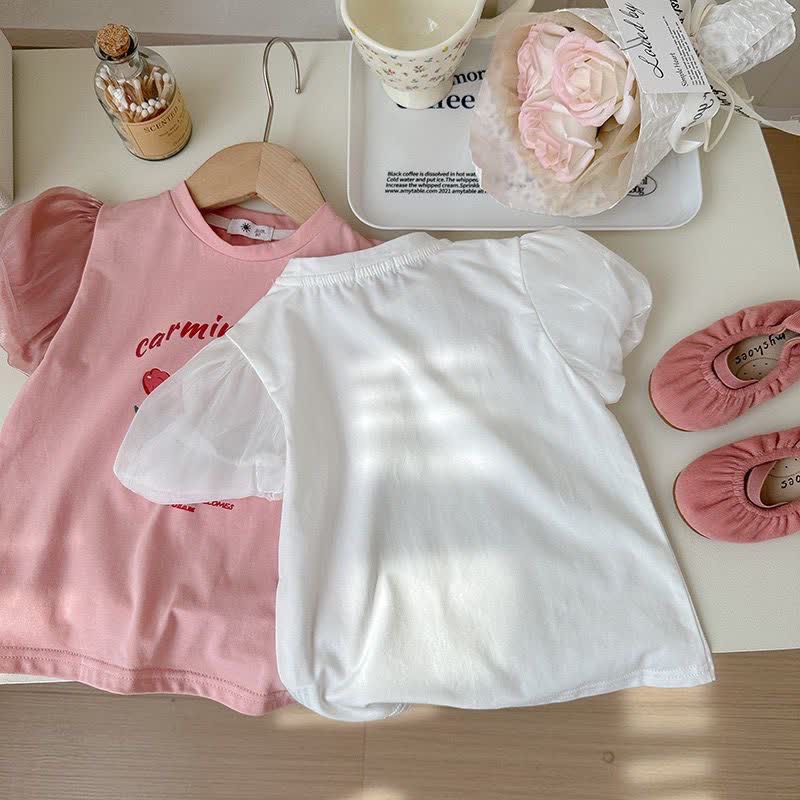 Sommer -T-Shirt für Kleinkind , Mädchen, Rundhalsausschnitt, Puffärmel - image 8