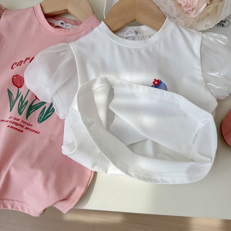 Sommer -T-Shirt für Kleinkind , Mädchen, Rundhalsausschnitt, Puffärmel - image 10
