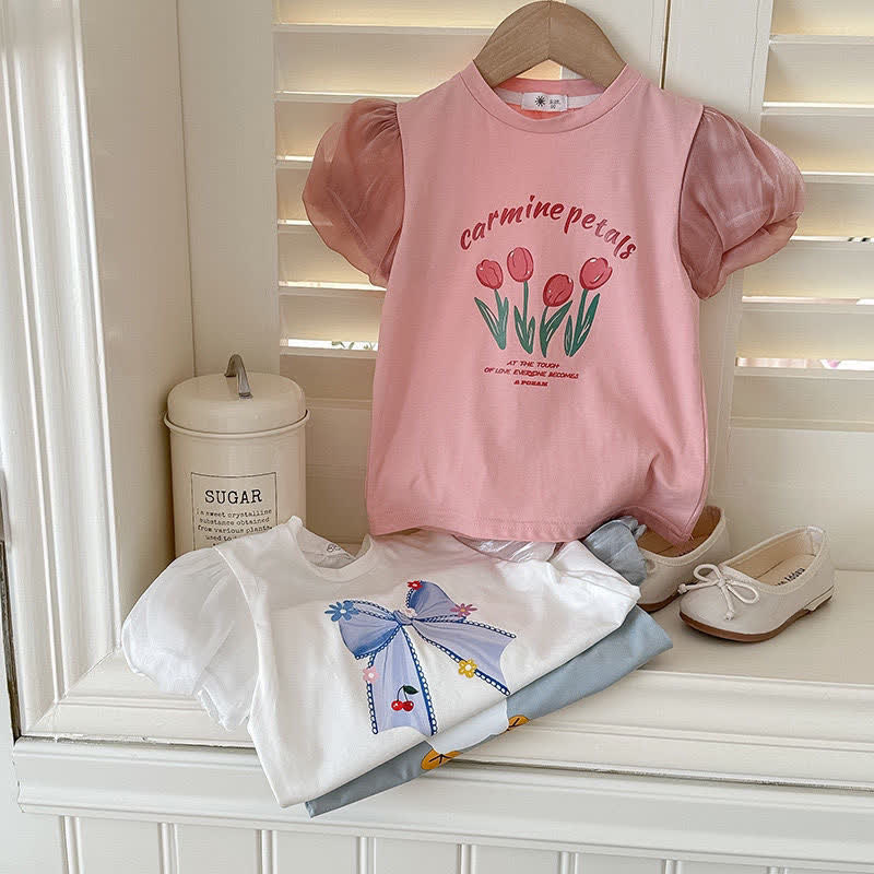 Sommer -T-Shirt für Kleinkind , Mädchen, Rundhalsausschnitt, Puffärmel - image 7