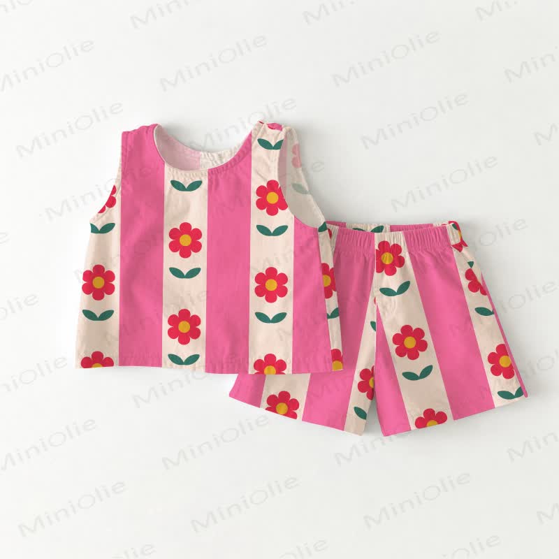 Zweiteiliges Set für Baby und Kleinkind-Mädchen , Rosa mit Blume, ärmellos - Rosa - 3-4J - image 1
