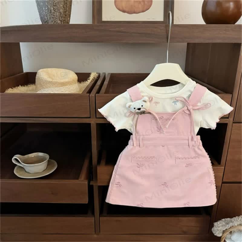 2-teiliges Set aus Jeans- Kleid und weißem Tanktop für Kleinkind-Mädchen - Beige - 6-7J - image 2