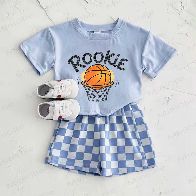 ROOKIE Baby Jungen Blau Basketball Hose Plaid 2-teiliges Set - Blau - 2-3J - image 1