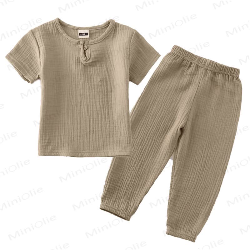 2-teiliges Set aus Einfarbig Baumwoll- Spitze und Hose mit Knopfleiste für Kleinkind - Braun - 6-7J - image 14