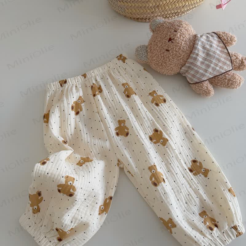 Kleinkind -Loungewear - Hose aus weicher Baumwolle mit Tier - Beige Punkt Bär - 8-9J - image 5